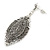 Vintage Inspired Crystal Filigree Leaf Drop  Earrings In Aged Silver Tone - 65mm L - view 4
