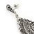 Vintage Inspired Crystal Filigree Leaf Drop  Earrings In Aged Silver Tone - 65mm L - view 6