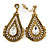 Vintage Inspired Teardrop Crystal Clip On Earrings In Aged Gold Tone - 60mm L