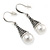 Marcasite Hematite Crystal Faux Pearl Drop Earrings In Silver Tone - 45mm L - view 3