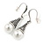 Marcasite Hematite Crystal Faux Pearl Drop Earrings In Silver Tone - 45mm L - view 4