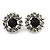 Clear/ Black Crystal Flower Clip On Earrings In Aged Silver Tone Metal - 22mm D - view 2