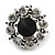 Clear/ Black Crystal Flower Clip On Earrings In Aged Silver Tone Metal - 22mm D - view 3