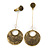 Long Vintage Inspired Textured Disk Metal Bar Clip On Earrings In Aged Gold Tone - 80mm L - view 2