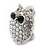 Silver Tone Crystal Faux Pearl Owl Stud Clip On Earrings - 20mm L - view 3