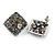 Vintage Inspired Square Grey Crystal, Faux Pearl Stud Earrings In Aged Silver Tone - 23mm - view 4