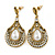 Vintage Inspired Teardrop Crystal, Faux Pearl Dangle Earrings In Aged Gold Tone - 50mm L
