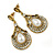 Vintage Inspired Teardrop Crystal, Faux Pearl Dangle Earrings In Aged Gold Tone - 50mm L - view 4