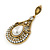 Vintage Inspired Teardrop Crystal, Faux Pearl Dangle Earrings In Aged Gold Tone - 50mm L - view 5