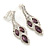 Purple/ Clear Crystal Leaf Drop Clip On Earrings In Silver Tone - 42mm L - view 2