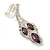 Purple/ Clear Crystal Leaf Drop Clip On Earrings In Silver Tone - 42mm L - view 3