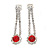 Delicate Red/ Clear Crystal Teardrop Clip On Earrings In Silver Tone Metal - 40mm L