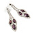 Purple/ Clear Crystal Leaf Drop Earrings In Silver Tone - 42mm L - view 4