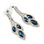 Midnight Blue/ Clear Crystal Leaf Drop Earrings In Silver Tone - 42mm L - view 3