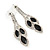 Black/ Clear Crystal Leaf Drop Earrings In Silver Tone - 42mm L - view 4