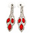 Red/ Clear Crystal Leaf Drop Earrings In Silver Tone - 42mm L