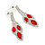 Red/ Clear Crystal Leaf Drop Earrings In Silver Tone - 42mm L - view 4