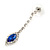 Sapphire Blue/ Clear Crystal Teardrop Earrings In Silver Tone - 45mm L - view 4