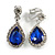 Sapphire Blue/ Clear Crystal Teardrop Clip On Earrings In Silver Tone Metal - 33mm L - view 2