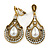 Vintage Inspired Teardrop Crystal, Faux Pearl Clip On Earrings In Aged Gold Tone - 50mm L