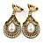 Vintage Inspired Teardrop Crystal, Faux Pearl Clip On Earrings In Aged Gold Tone - 50mm L - view 4