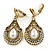 Vintage Inspired Teardrop Crystal, Faux Pearl Clip On Earrings In Aged Gold Tone - 50mm L - view 5