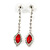 Red/ Clear Crystal Teardrop Earrings In Silver Tone - 45mm L - view 4