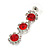 Delicate Red/ Clear Floral Drop Earrings In Silver Tone - 35mm L - view 3
