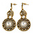 Vintage Inspired Chandelier Clear Crystal Filigree Drop Earrings In Aged Gold Tone - 65mm L