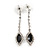 Delicate Black/ Clear Crystal Leaf Drop Earrings In Silver Tone Metal - 45mm L - view 4