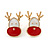 Set of 2 Red/ White Enamel Snowman/ Reindeer Christmas Stud Earrings In Gold Plating - 20mm Length - view 2