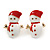 Set of 2 Red/ White Enamel Snowman/ Reindeer Christmas Stud Earrings In Gold Plating - 20mm Length - view 3