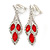 Red/ Clear Crystal Leaf Drop Clip On Earrings In Silver Tone - 42mm L