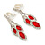 Red/ Clear Crystal Leaf Drop Clip On Earrings In Silver Tone - 42mm L - view 2