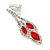 Red/ Clear Crystal Leaf Drop Clip On Earrings In Silver Tone - 42mm L - view 3