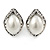 Vintage Inspired Faux Pearl Clear Crystal Leaf Stud Clip On Earrings In Silver Tone - 23mm L