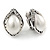 Vintage Inspired Faux Pearl Clear Crystal Leaf Stud Clip On Earrings In Silver Tone - 23mm L - view 2