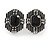 Art Deco Clear/ Black Crystal Geometric Stud Clip On Earrings in Aged Silver Tone - 25mm L