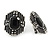 Art Deco Clear/ Black Crystal Geometric Stud Clip On Earrings in Aged Silver Tone - 25mm L - view 3