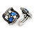 Marcasite Square Blue/ Clear Crystal, White Faux Pearl Clip On Earrings In Aged Silver Tone - 23mm L - view 2