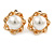 Gold Tone White Faux Pearl Floral Clip On Earrings - 20mm D - view 2