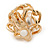 Gold Tone White Faux Pearl Floral Clip On Earrings - 20mm D - view 5