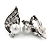 Vintage Inspired Clear Crystal Faux Pearl Leaf Clip On Earrings In Aged Silver Tone - 23mm L - view 3