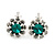 Small Emerald Green, Clear Crystal Floral Clip On Earrings In Silver Tone - 15mm L - view 2
