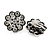 Vintage Inspired Clear Crystal Floral Clip On Earrings In Aged Silver Tone Metal - 20mm D - view 2