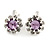Small Amethyst, Clear Crystal Floral Clip On Earrings In Silver Tone - 15mm L - view 2
