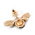 Brown/ Black Enamel Crystal Bee Stud Earrings In Gold Tone - 23mm Wide - view 2