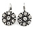 Vintage Inspired Button Shape Clear Crystal Drop Earrings In Aged Silver Metal - 30mm L - view 4