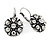 Vintage Inspired Button Shape Clear Crystal Drop Earrings In Aged Silver Metal - 30mm L