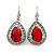 Classic Red/ Clear Cz Teardrop Earrings With Leverback Closure In Silver Plating - 25mm L - view 3